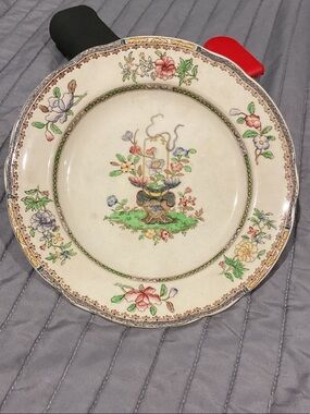 Cream Floral Decorative Dinner Plate with Multicolor Motif old Bow pattern